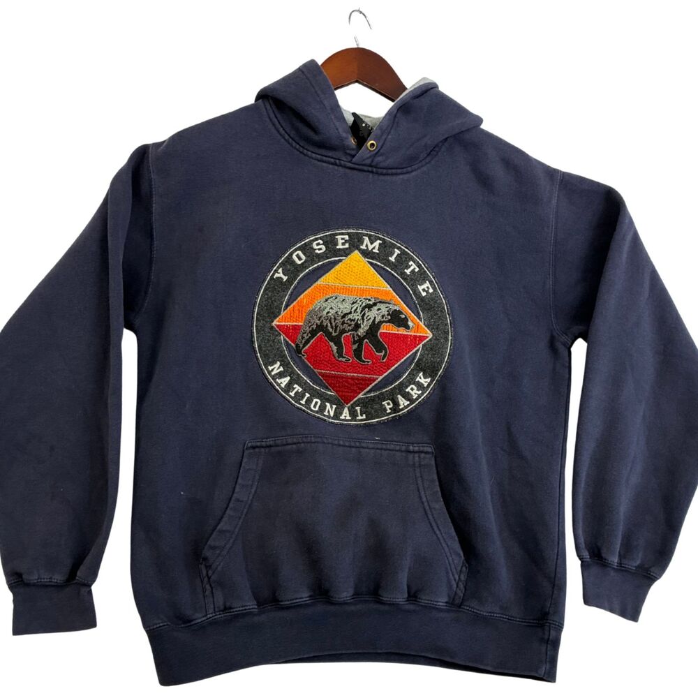 Yosemite National Park Hoodie Mens Small Prairie Mountain Bear Navy Pullover